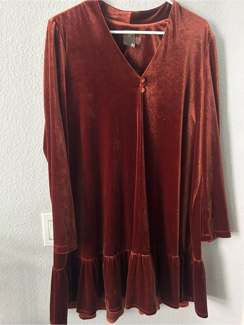 Taylor Rust Velvet V-Neck Dress